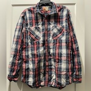 Men’s red and blue button up